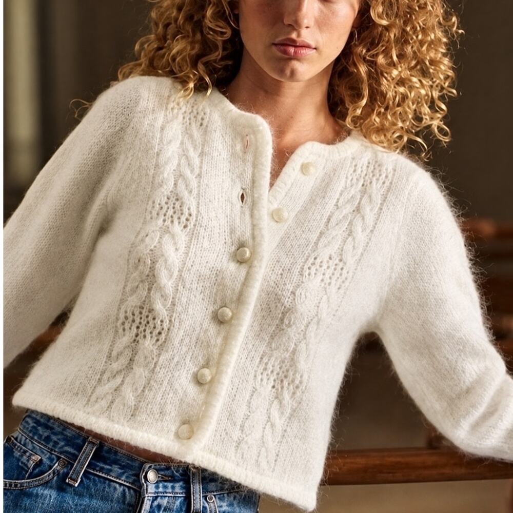NEW Camila Coelho White Button Down Cardigan Alpaca Wool Women's Large